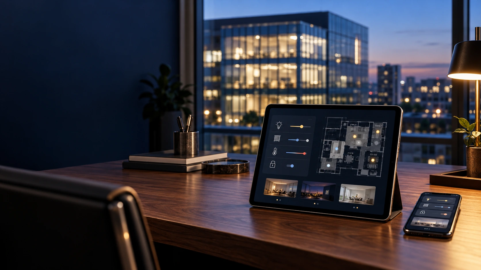 Tablet ve telefon üzerinden aydınlatma, iklimlendirme ve bina senaryolarının uzaktan kontrolü